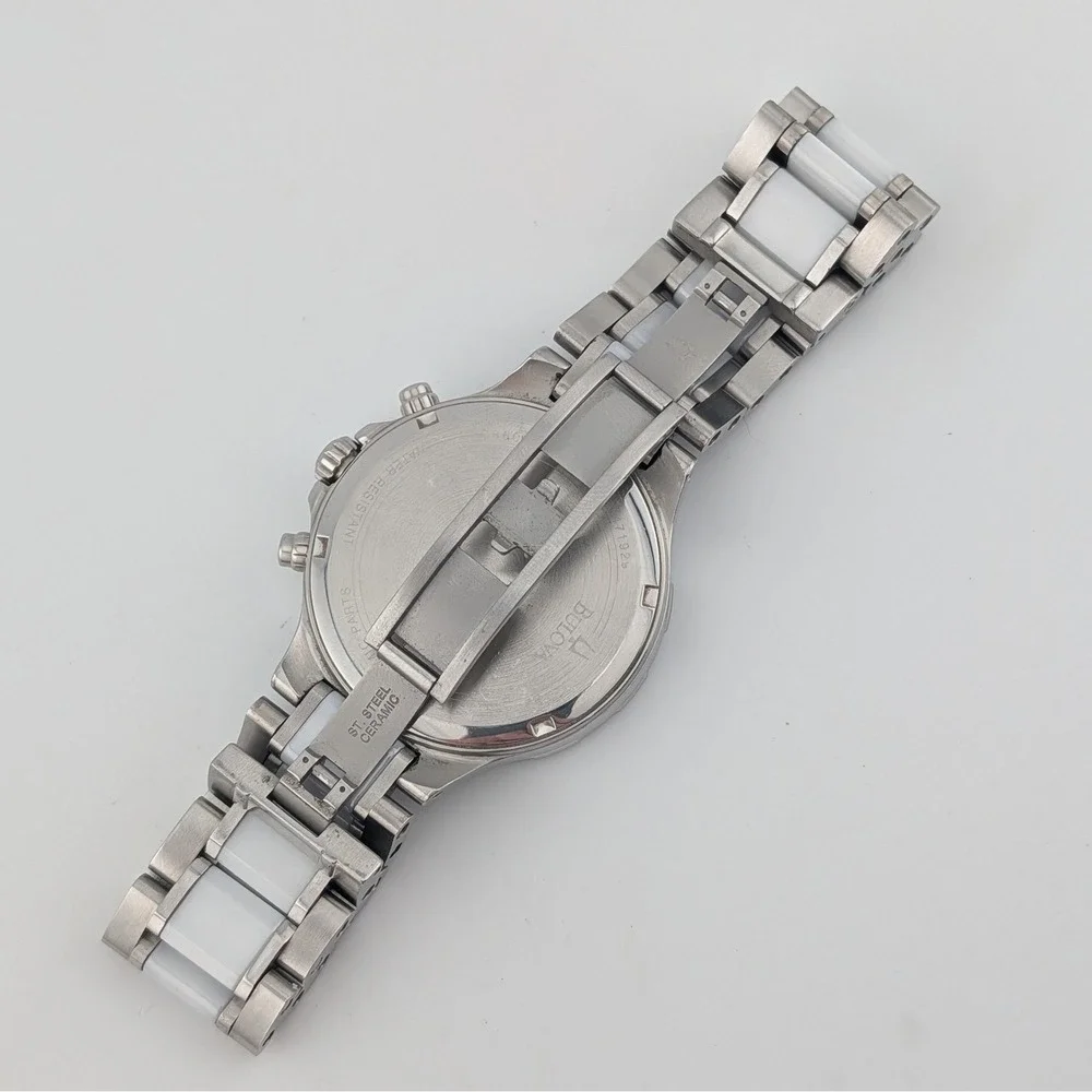 Bulova 98P125 Diamond Chronograph White Ceramic SS Women's Watch 40mm 6